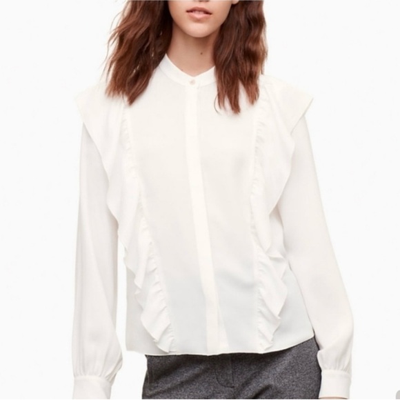 NEW ARITZIA WILDRED Panthere Ruffled Blouse Oak Size Small MSRP $110 - Picture 2 of 13